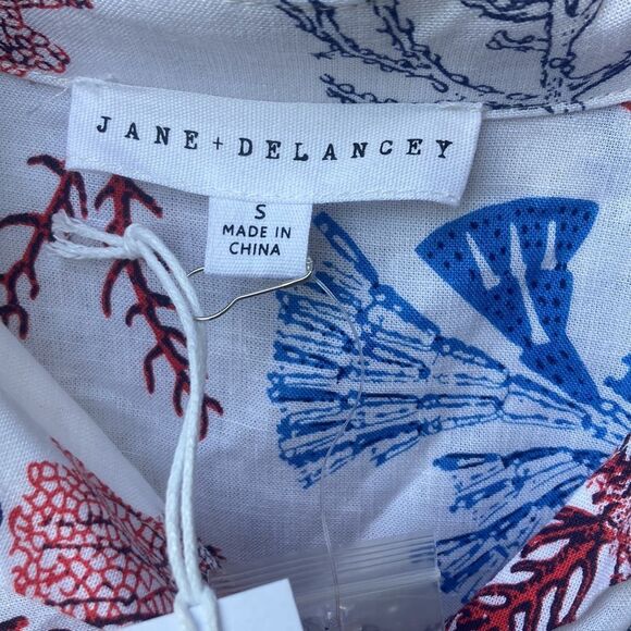 Jane + Delancey Linen-blend Coral Print Reef Shirt Blouse - Picture 5 of 7